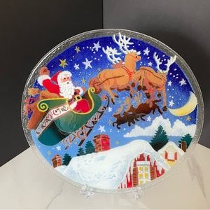 Santa and Sleigh Large 13" Platter by Peggy Karr